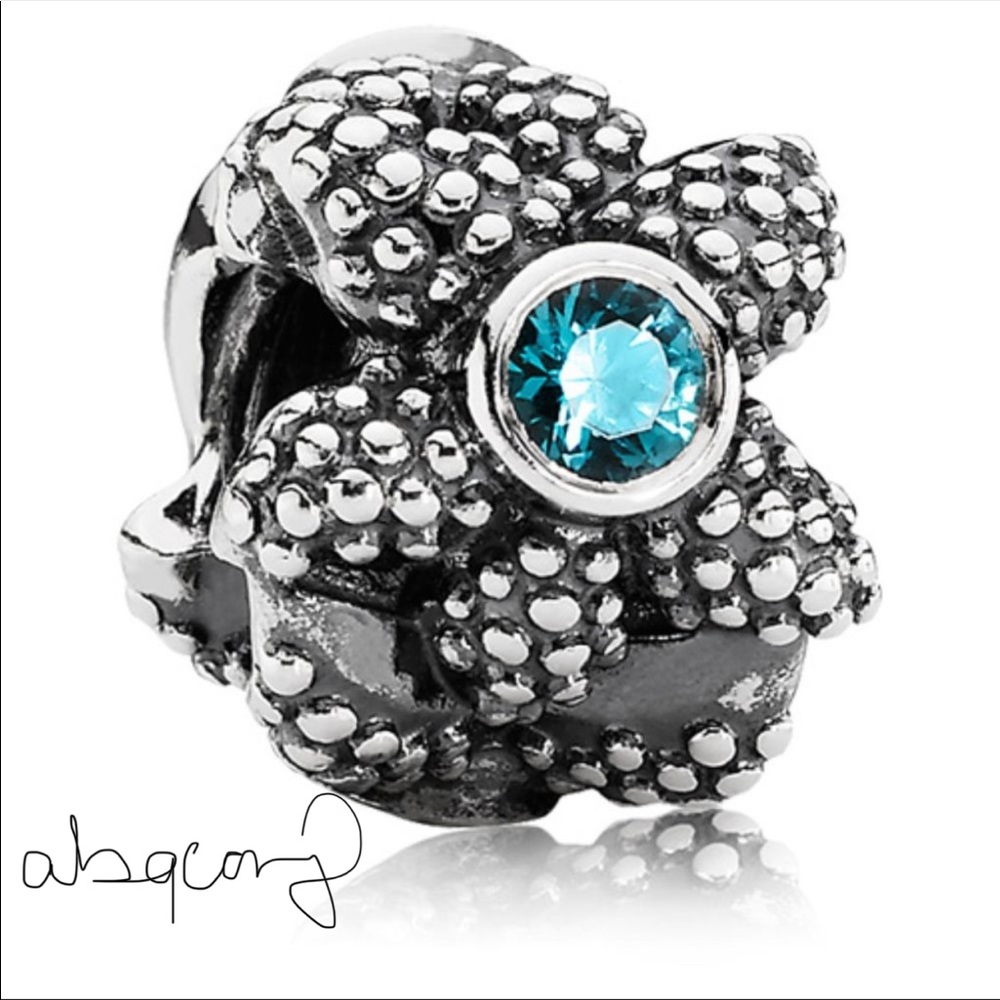 Pandora 791163SST Sterling Silver Sea Star Nautical Bead w/ Blue Spinel EUC